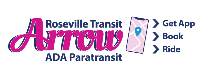 Arrow ADA Paratransit logo with mobile phone displaying a map